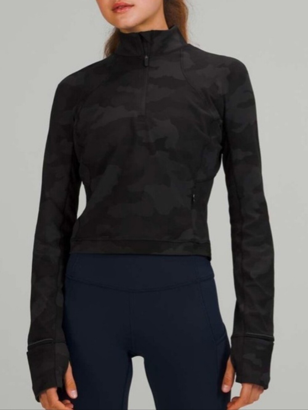 Lululemon Its Rulu Run Cropped Half-Zip In Heritage 365 Camo Deep Coal Multi